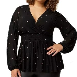 Torrid womens Surplice Babydoll Top plus size 2 2x 2xl xxl roses black New NWT